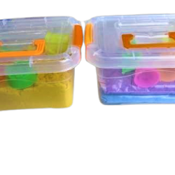 יצירה לילדים חול קינטי איכותי 2 צבעים + כלי יצירה + קופסת אחסון במארז ענק 1 ק”ג